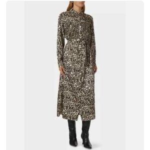 MARELLA  Elery Animal Print Fringe Long Sleeve Dress